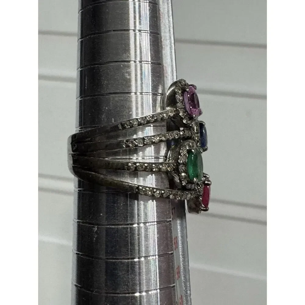 Ruby/Pink Sapphire/Blue Sapphire/Emerald 925 Sterling Silver 4 Stone Ring Size 7 - Picture 2 of 4